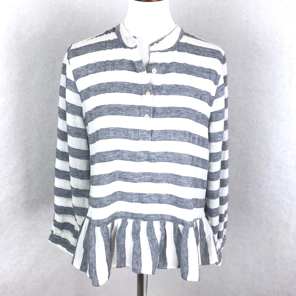 Lucky Brand Popover Shirt Striped Peplum Hem
